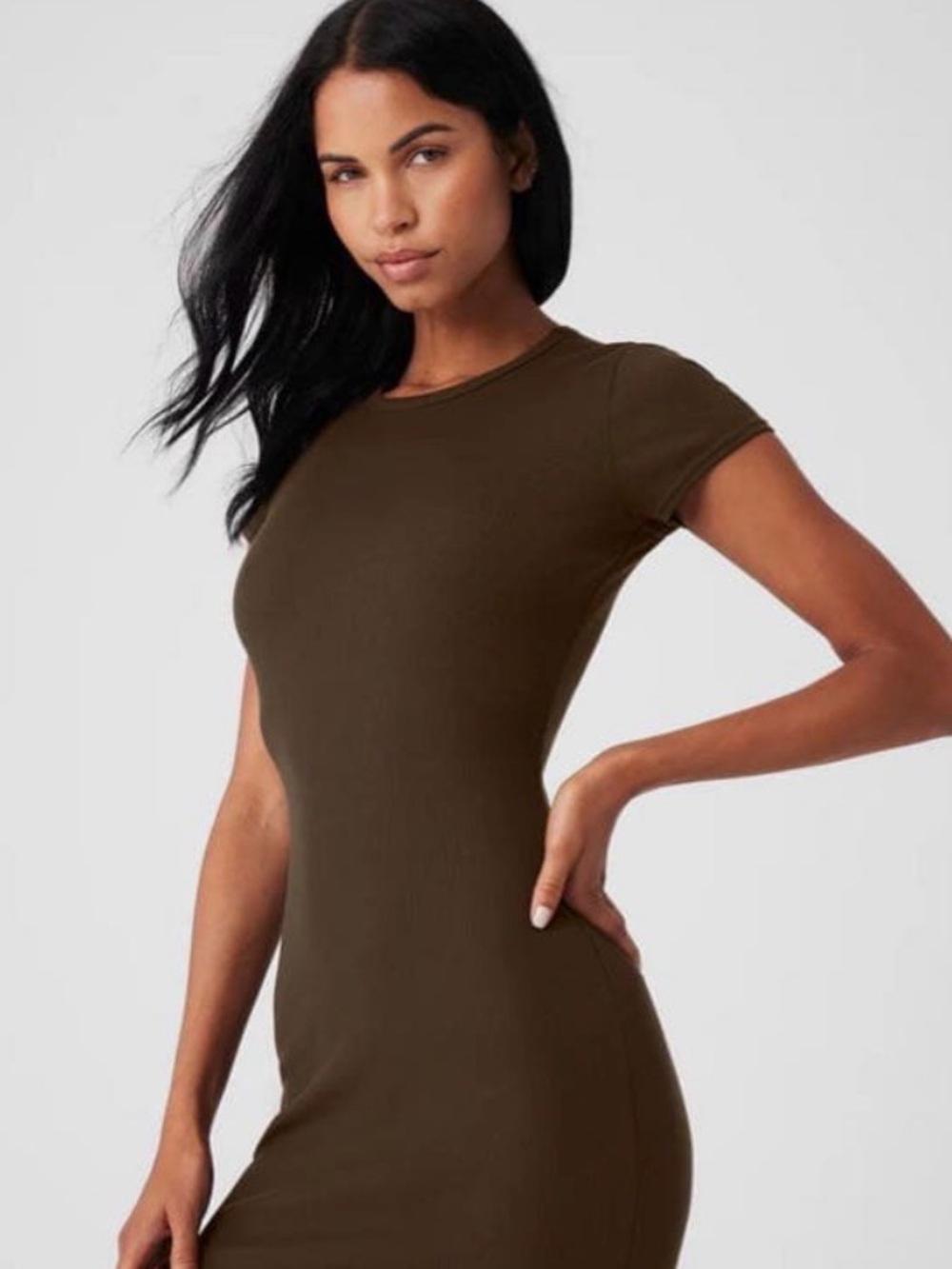 ALO Yoga Chocolate Brown Ribbed Neckline Top